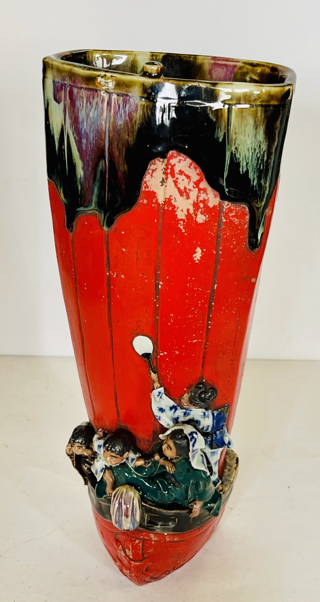 Japanese Sumida Gawa Vase Signed By Ban-ni, Meiji Period, 1900.-photo-4